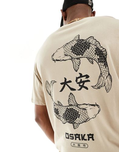 T-shirt oversize avec imprimé carpes au dos - Beige - Jack & Jones - Modalova