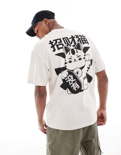 T-shirt oversize avec imprimé maneki-neko au dos - Beige - Jack & Jones - Modalova