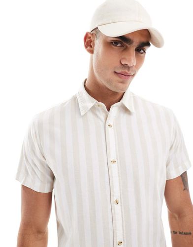 Chemise Oxford rayée à manches courtes - Beige - Jack & Jones - Modalova