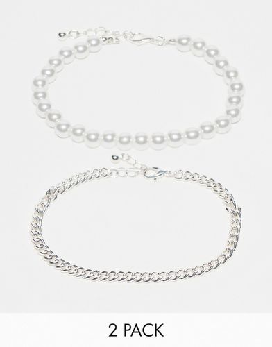 Lot de 2 bracelets chaîne et perles en plaqué argent - Jack & Jones - Modalova