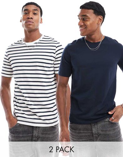 Lot de 2 t-shirts oversize rayés - Blanc et bleu marine - Jack & Jones - Modalova