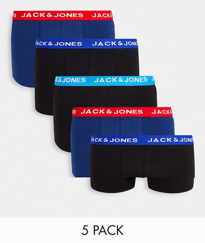 Lot de 5 boxers avec taille contrastante - Noir et bleu - Jack & Jones - Modalova