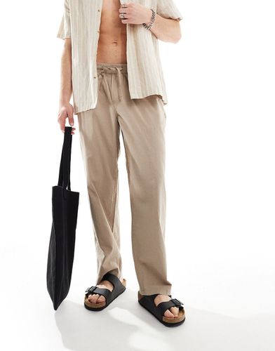 Pantalon ample en lin avec taille à cordon de serrage - Beige - Jack & Jones - Modalova