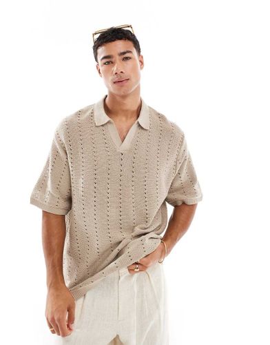 Polo en crochet avec col fendu - Beige - Jack & Jones - Modalova