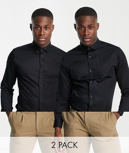 Premium - Lot de 2 chemises habillées à col découpé en coton - Noir - MULTI - Jack & Jones - Modalova