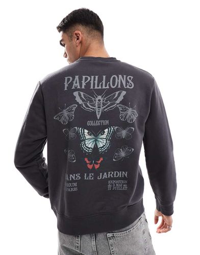 Sweat ras de cou oversize avec imprimé papillon au dos - foncé - Jack & Jones - Modalova