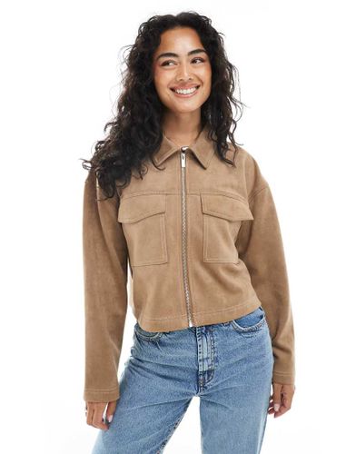 Veste courte en imitation daim  surpiqres contrastantes - Taupe - Only - Modalova