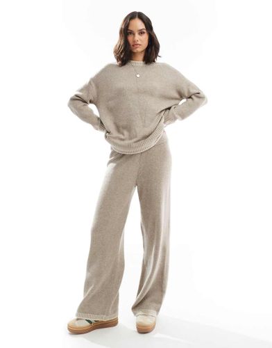 Pantalon large d'ensemble en maille avec surpiqres sur l'ourlet - Beige - Only - Modalova