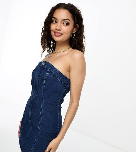 Robe courte en jean sans bretelles avec corset - foncé - Only Petite - Modalova