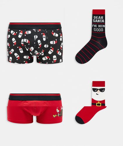 Coffret cadeau avec boxers et chaussettes à imprimé Père Noël - Only & Sons - Modalova