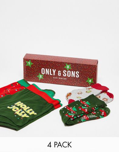 Coffret Calendrier de l'Avent avec 4 boxers et paires de chaussettes à motif Noël - Only & Sons - Modalova