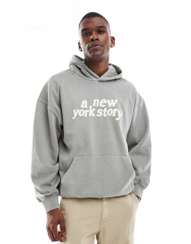 Sweat à capuche décontracté à imprimé New York - Gris clair délavé - Only & Sons - Modalova