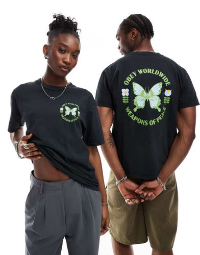 T-shirt unisexe teint sur pièce avec imprimé papillon - Obey - Modalova