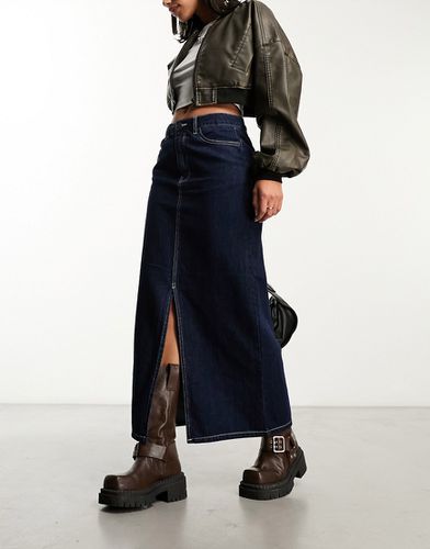 Jupe en jean mi-longue avec coutures contrastantes - foncé délavé - Object - Modalova
