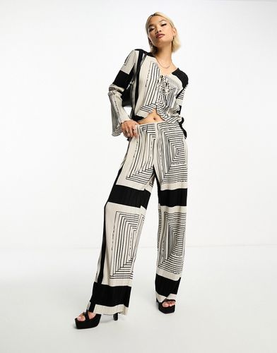 Pantalon large d'ensemble plissé et imprimé - Noir et blanc - Object - Modalova