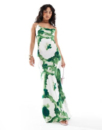 Robe nuisette longue en satin avec dos chancr et crois -  imprim fleurs abstrait - Object - Modalova