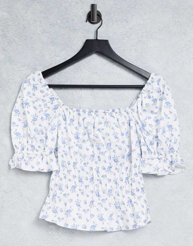 Top en coton biologique à petites fleurs avec manches bouffantes et encolure carrée - Other Stories - Modalova