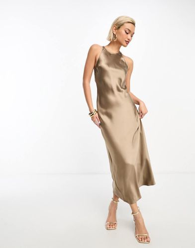 Robe mi-longue coupée en biais en satin - Taupe - Other Stories - Modalova