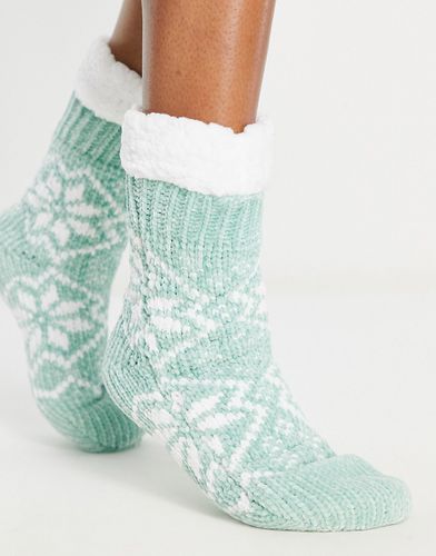 Chaussons façon chaussettes en maille chenille à imprimé flocons de neige - Vert - Loungeable - Modalova
