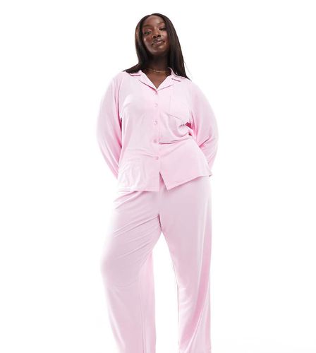 Curve - Pyjama en jersey ultra doux avec haut à revers et pantalon large à liserés - pastel - Loungeable - Modalova