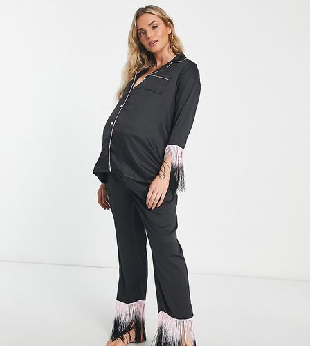 Grossesse - Pyjama boutonné à franges avec pantalon - Noir et - Loungeable - Modalova