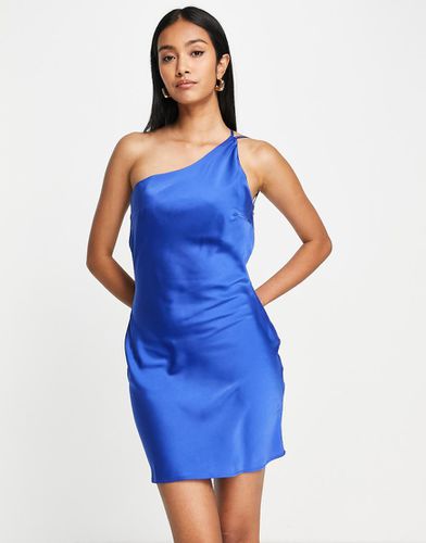 Robe courte satinée à bretelles asymétriques - de cobalt - Lola May - Modalova