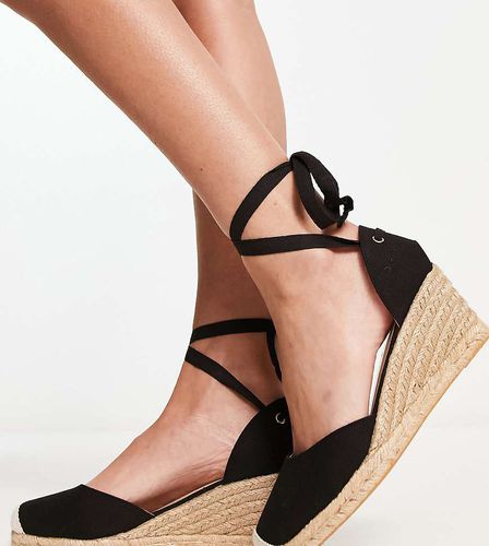 London Rebel Wide Fit - Espadrilles à talon compensé et liens sur la jambe - London Rebel Leather Wide Fit - Modalova