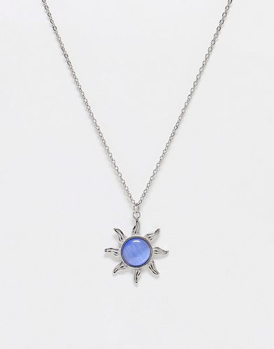 Collier en acier inoxydable avec pendentif soleil serti d'une pierre bleue - Lost Souls - Modalova