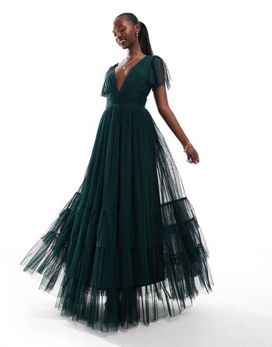 L'invitée - Madison - Robe longue en tulle avec décolleté en V - Émeraude - Lace & Beads - Modalova