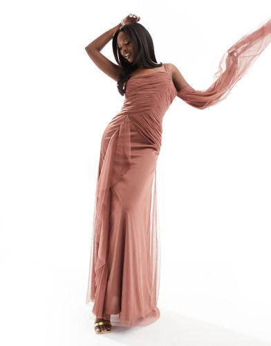 Robe asymétrique longueur mollet en tulle - rosé - Lace & Beads - Modalova