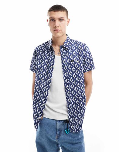 Chemise en lin mélangé à manches courtes et motif géométrique - Bleu foncé - Lee - Modalova