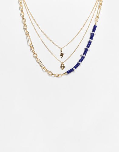 Collier multi-rangs en perles synthétiques avec pendentifs serpent et cadenas en caur - et bleu - Liars & Lovers - Modalova