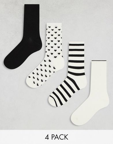 Lot de 4 paires de chaussettes à motifs variés - Noir/blanc - Lindex - Modalova