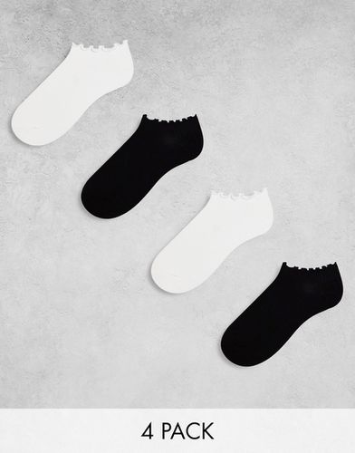 Lot de 4 paires de chaussettes de sport à bord ondulé - Noir et blanc - Lindex - Modalova