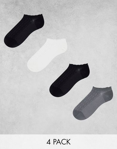 Lot de 4 paires de chaussettes de sport en maille torsadée avec bords à picots - Noir, gris et blanc - Lindex - Modalova