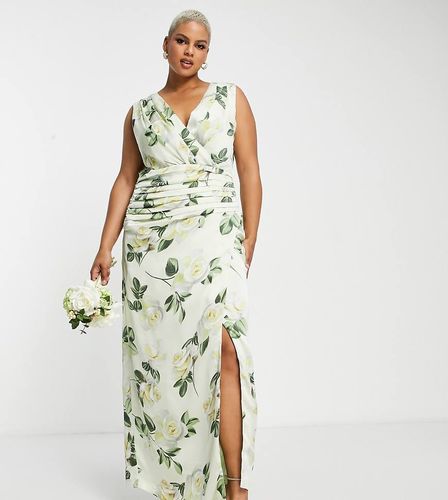 Robe de mariée portefeuille longue en satin avec ceinture et imprimé blanches - Liquorish Plus - Modalova