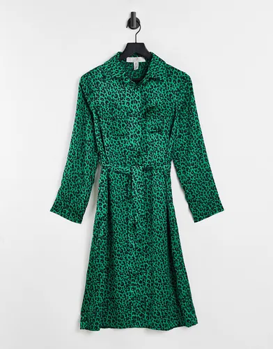 Robe chemise mi-longue nouée à la taille à imprimé léopard - Vert - Liquorish - Modalova