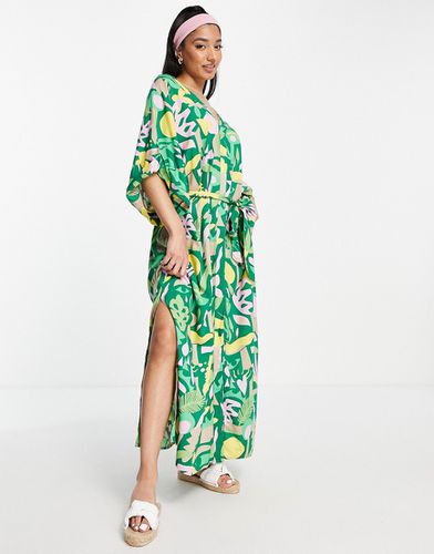 Robe chemise mi-longue nouée à la taille - Imprimé tropical - Monki - Modalova