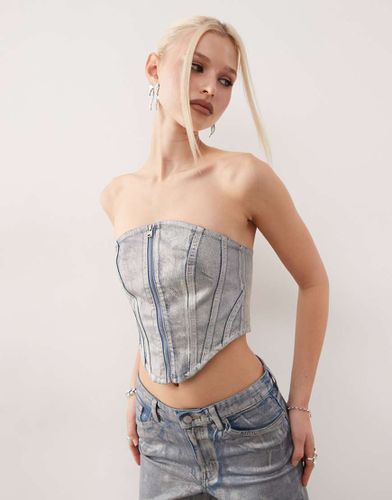 Top corset d'ensemble en jean - Délavage effet holographique - Monki - Modalova