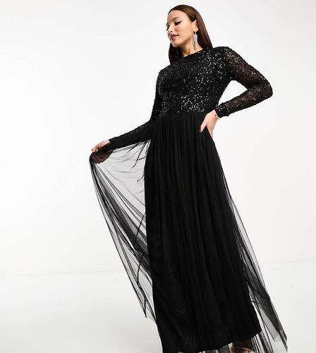 L'invitée - Robe longue en tulle avec manches longues et sequins délicats ton sur ton - Maya Tall - Modalova