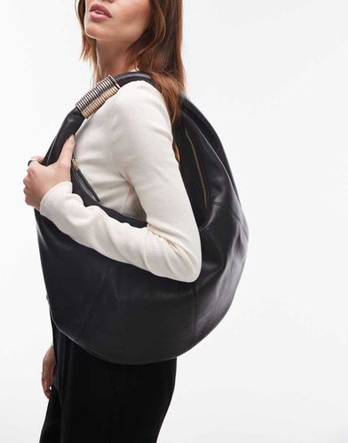 Grand sac porté épaule en cuir avec détail doré - Mango - Modalova