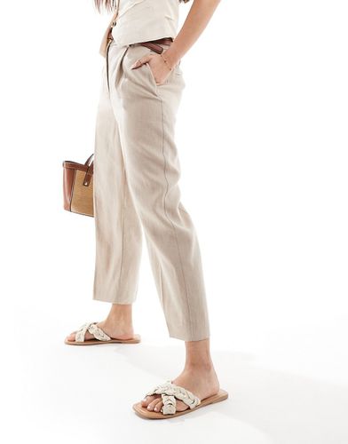 Pantalon ajusté en lin à taille élastique - Beige - Mango - Modalova