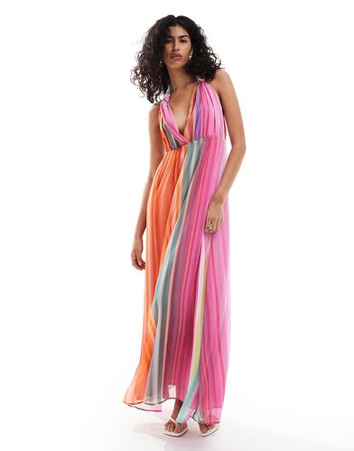 Robe rayée longue à col V - Mango - Modalova