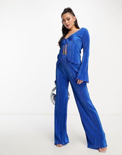 Missy Empire - Pantalon d'ensemble large plissé - Bleu - Missyempire - Modalova
