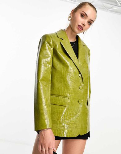 Blazer oversize imitation cuir effet croco - Olive - Miss Selfridge - Modalova