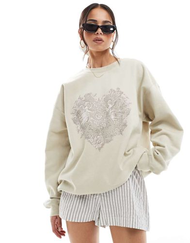 Pull oversize  motif ange tapisserie - Taupe - Miss Selfridge - Modalova