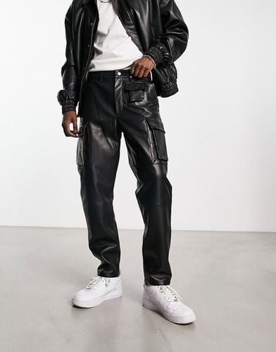 Pantalon en cuir droit à poches fonctionnelles - Noir - Muubaa - Modalova