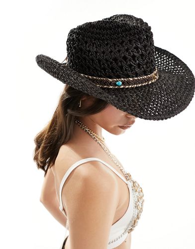Chapeau de cowboy réglable en paille avec bande ornée de perles - My Accessories - Modalova