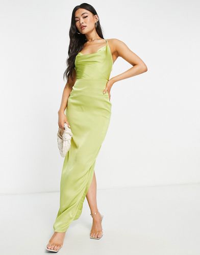 Robe longue en satin à col bénitier - Citron vert - Naanaa - Modalova