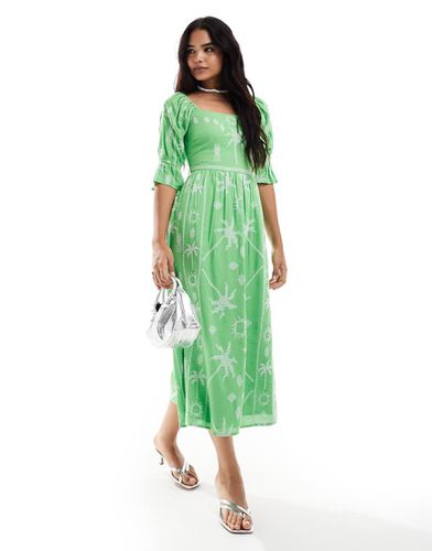 Belle - Robe brodée longueur mollet - Vert - Never Fully Dressed - Modalova